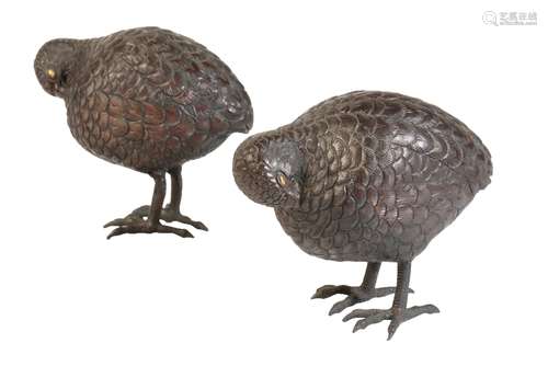 PAIR OF JAPANESE FIGURES OF QUAILS