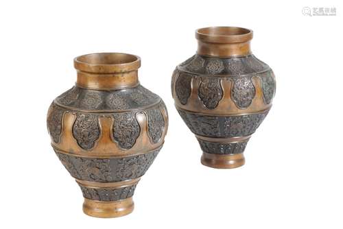 PAIR OF ARCHAIC STYLE BRONZE VASES