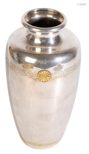 JAPANESE SILVER AND SILVER-GILT VASE