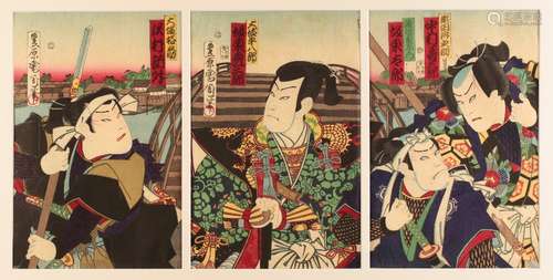 SET OF THREE WOOD BLOCK PRINTS BY TOYOHARA KUNICHIKA, (JAPANESE 1835-1900)