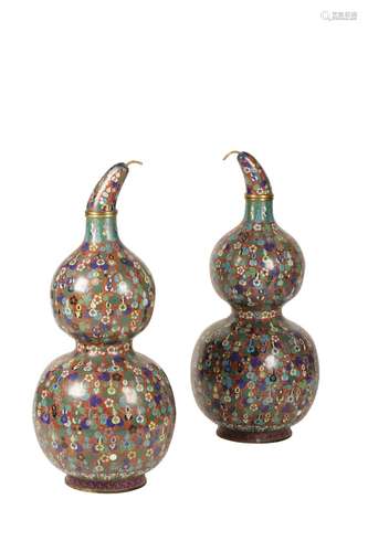 PAIR OF LARGE CLOISONNE DOUBLE-GOURD VASES