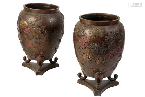 PAIR OF JAPANESE MIXED METAL BRONZE VASES