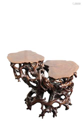 RARE HUANGHUALI ROOTWOOD TWO TIER STAND