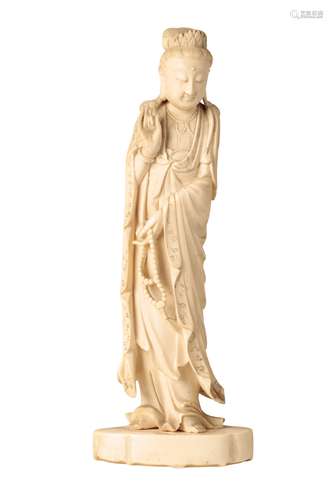 CARVED IVORY FIGURE OF GUANYIN