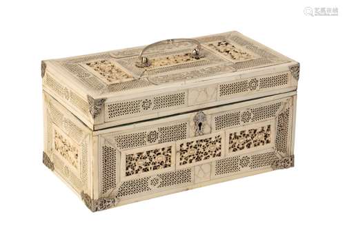 CARVED IVORY TEA CADDY, QING DYNASTY