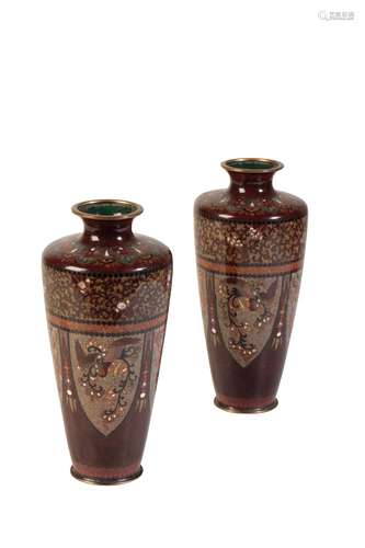 PAIR OF JAPANESE CLOISONNE VASES, MEIJI PERIOD