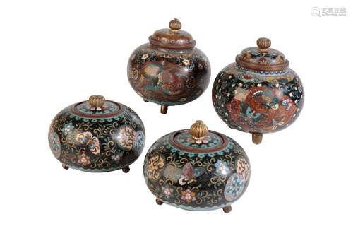 SMALL PAIR OF CLOISONNE TRIPOD KORO'S