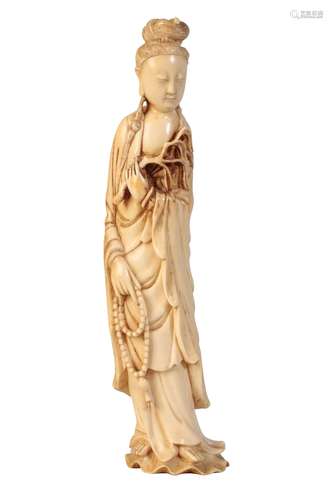 CARVED IVORY FIGURE OF GUANYIN