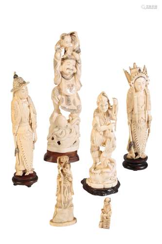 COLLECTION OF SIX CARVED IVORY FIGURES