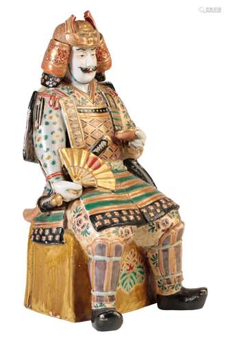 JAPANESE SATSUMA FIGURE, MEIJI PERIOD, modelled as a seated samurai warrior