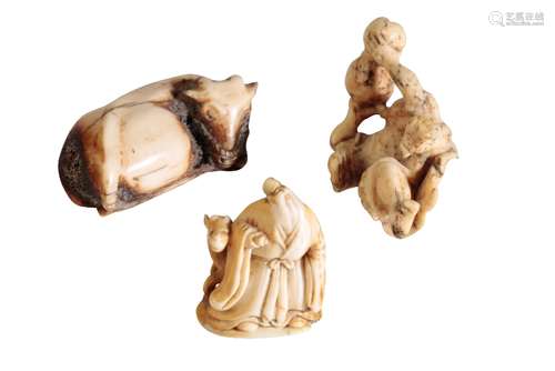 JAPANESE CARVED STAGHORN NETSUKE