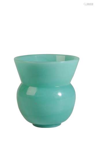 SMALL GREEN-GLASS SPITOON, QIANLONG FOUR CHARACTER MARK AND POSSIBLY OF THE PERIOD