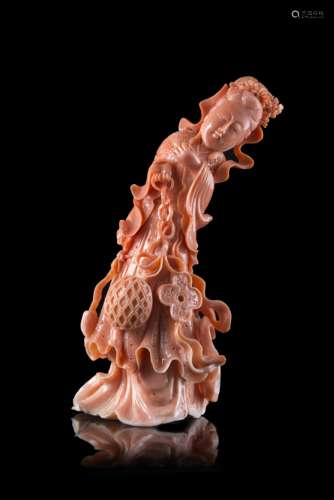 A coral carving of a lady wearing long robes (slight defects)China, early 20th century(h. 15.5