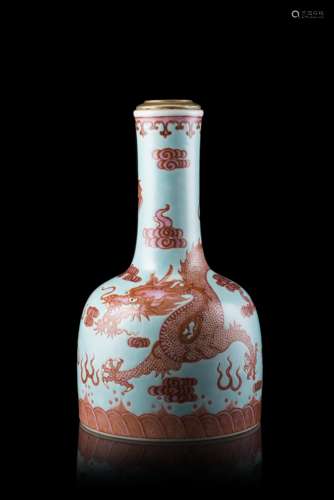 A porcelain vase decorated with dragons, with ormolu mounts, with apocryphal Yongzheng markChina,