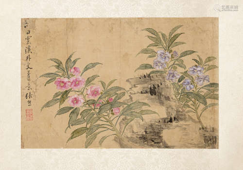 Two paintings in ink and colours on silk, one depicting carps and a flowering cherry branch, the