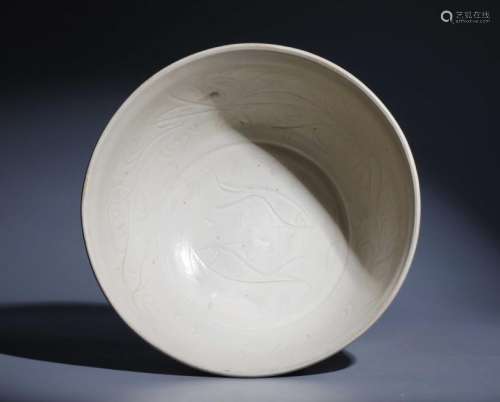 DING KILN DOUBLE FISH PATTERN CARVED BOWL