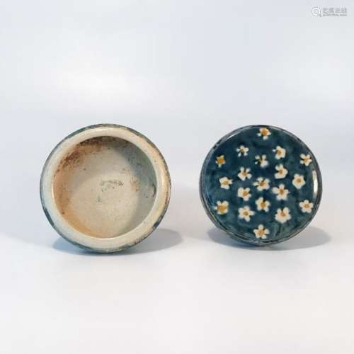 GONGXIAN KILN BLUE GLAZE DOT PATTERNED POWDER BOX