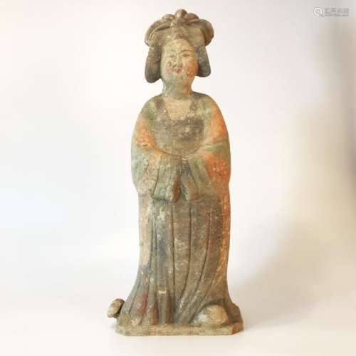 TANG DYNASTY RED POTTERY WOMAN FIGURE