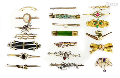 A collection of bar brooches