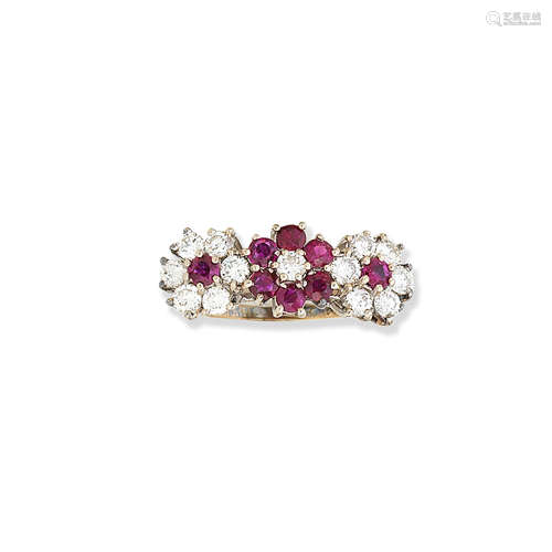 A ruby and diamond cluster ring