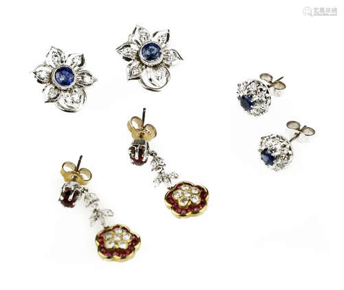 A collection of gem-set and diamond earrings