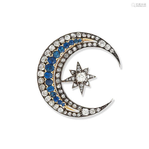 A sapphire and diamond crescent and star brooch, late 19th Century