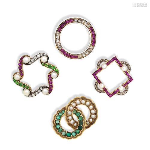 Four gem-set brooches, early 20th century