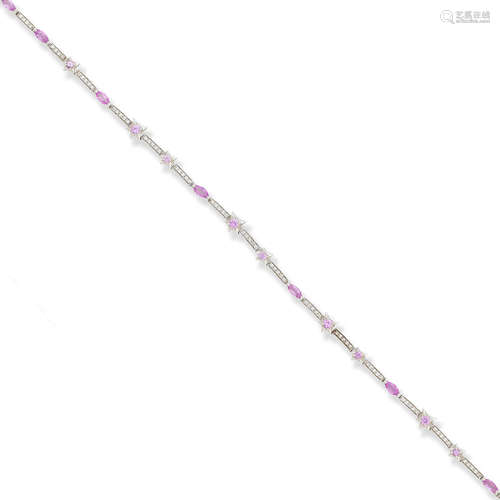 A pink sapphire and diamond necklace and bracelet