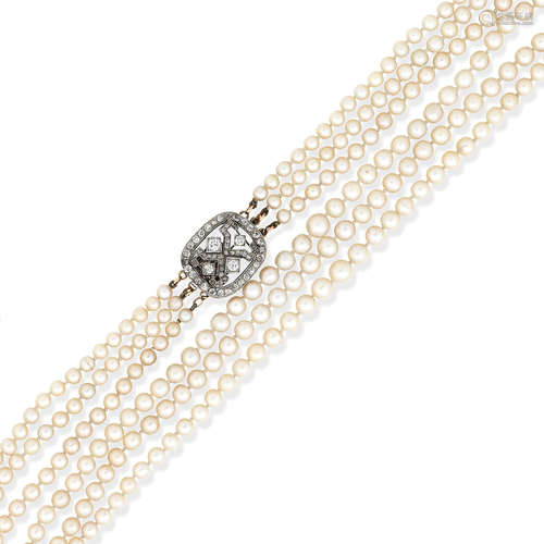 A cultured pearl and diamond necklace