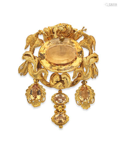 A citrine and topaz brooch, Victorian