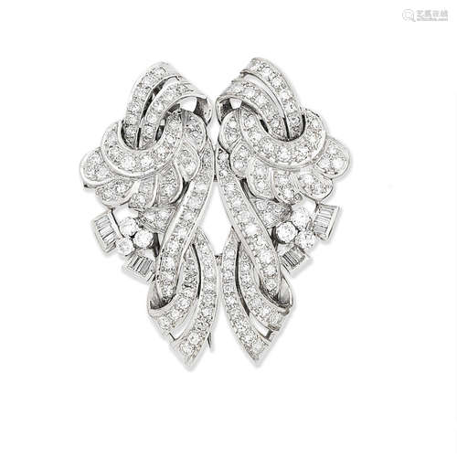 A diamond double-clip brooch