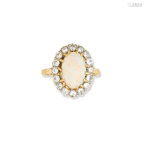 An opal and diamond cluster ring