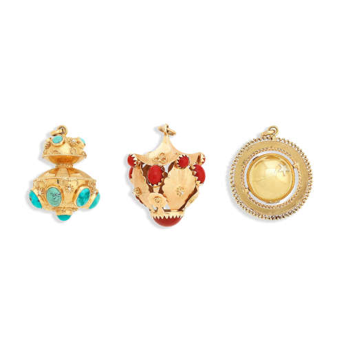 Three gem-set pendants