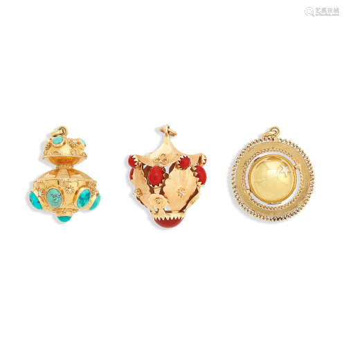 Three gem-set pendants