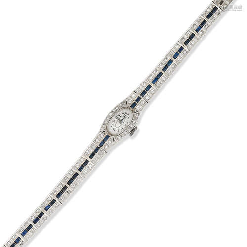 A synthetic sapphire and diamond cocktail wristwatch