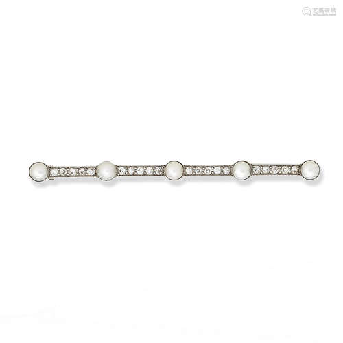 A seed-pearl and diamond bar brooch