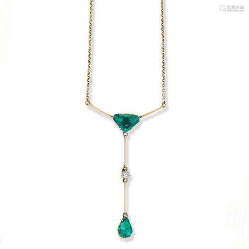 An emerald and diamond necklace