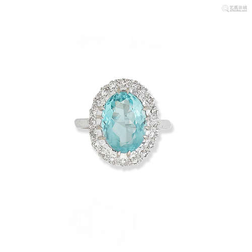 An aquamarine and diamond ring