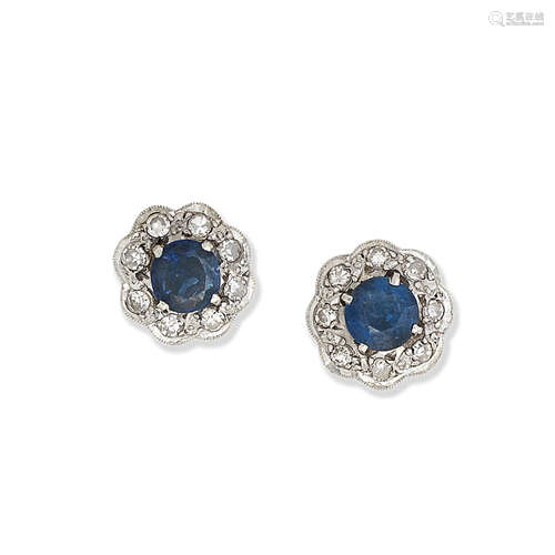 A pair of sapphire and diamond cluster earrings