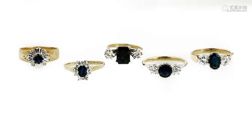 A collection of sapphire and diamond rings