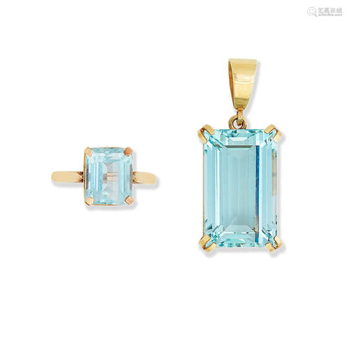 An aquamarine pendant and an aquamarine ring