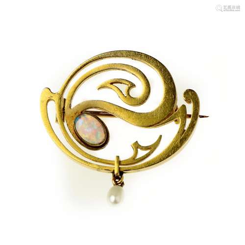 An opal and seed-pearl brooch