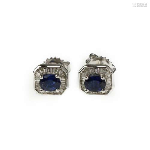 A pair of sapphire and diamond cluster earrings