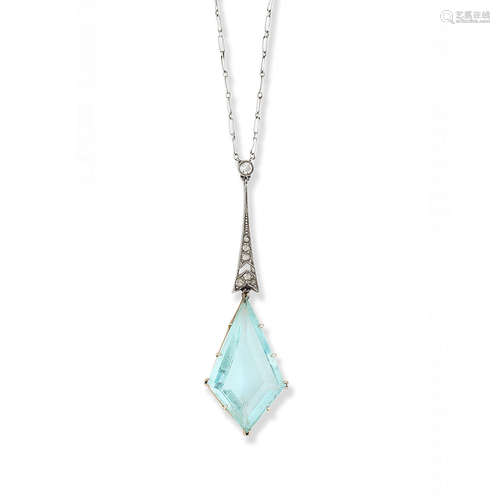 An aquamarine and diamond necklace, Art Deco