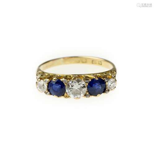 A five-stone sapphire and diamond ring