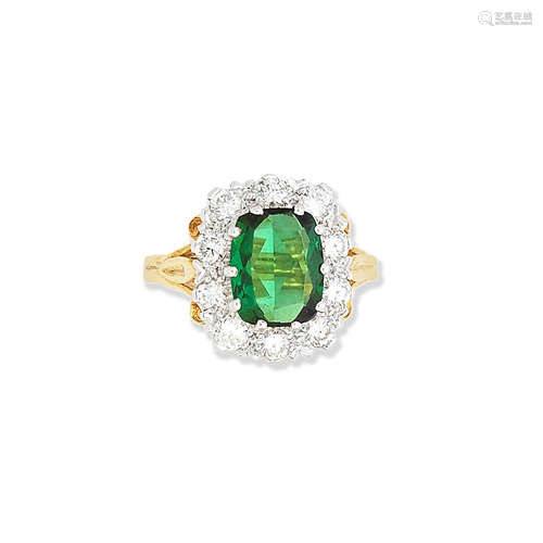 A green tourmaline and diamond cluster ring