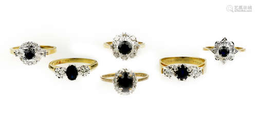 A collection of gem-set and diamond rings