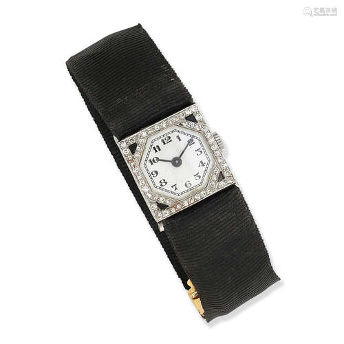 A diamond and onyx watch, 1920s