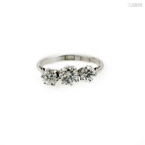 A three-stone diamond ring