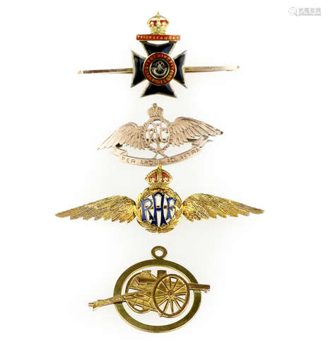 Three regimental brooches and a pendant